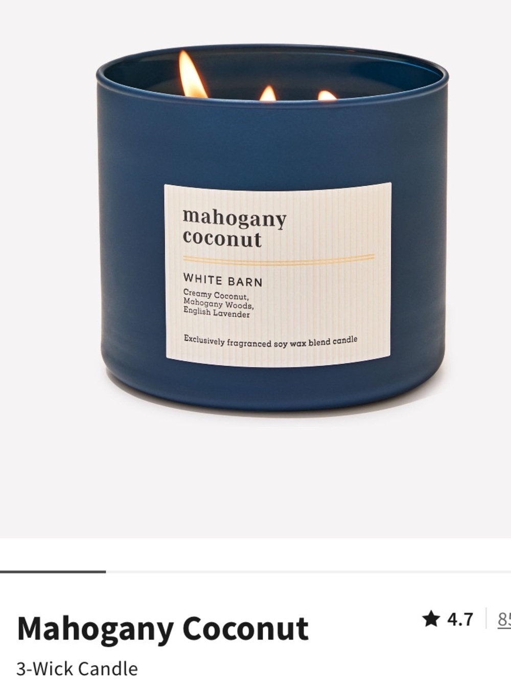 “MAHOGANY COCONUT” 3-Wick Scented Candle by B&BW / WB, 14.5 oz / 411 g, NWT